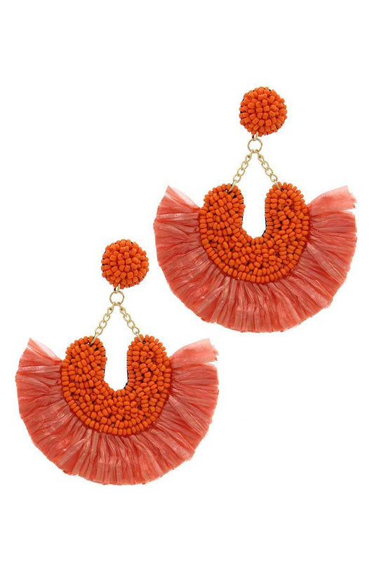 Beaded Fan Tassel Dangle Drop Earring