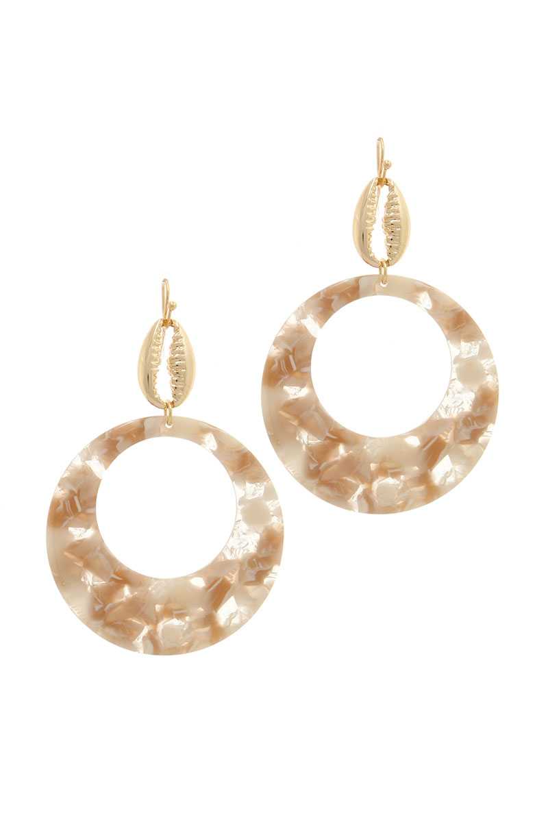 Acetate Circle Cowrie Seashell Charm Drop Earring