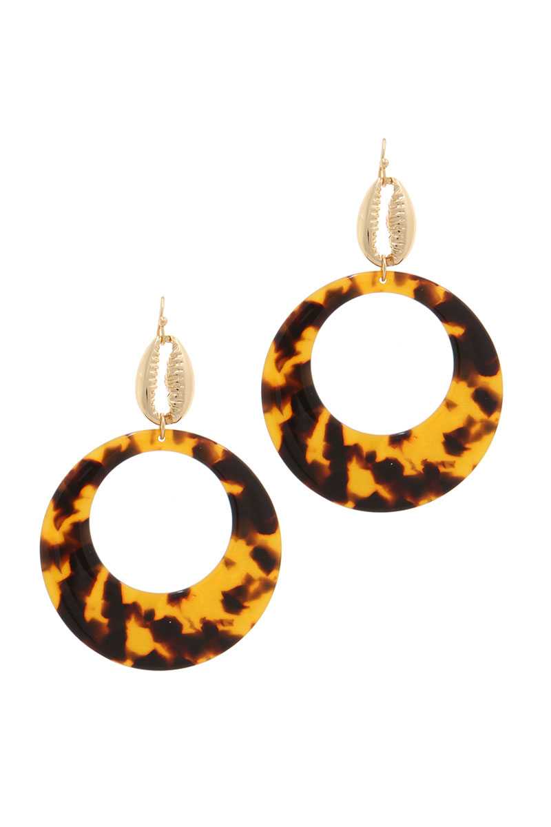 Acetate Circle Cowrie Seashell Charm Drop Earring