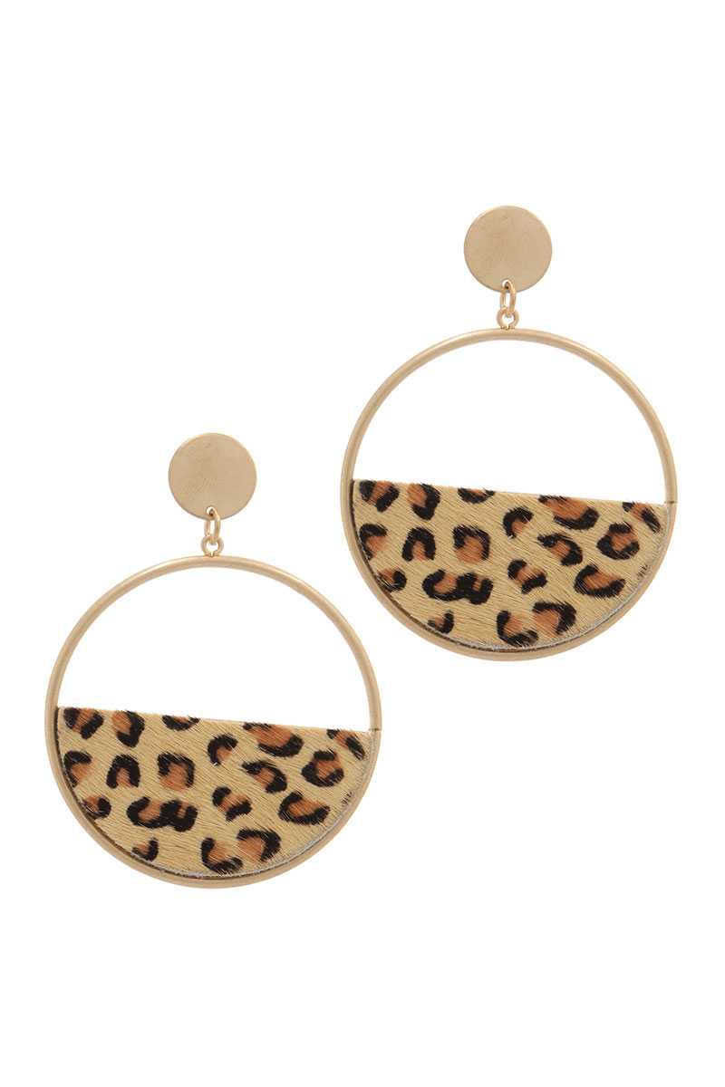 Half Animal Print Metal Post Drop Earring