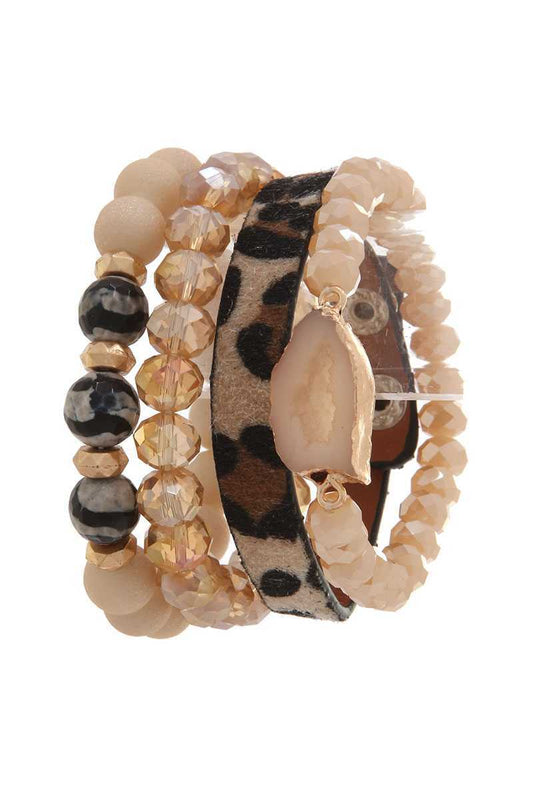 Animal Print Beaded Stretch Bracelet Set