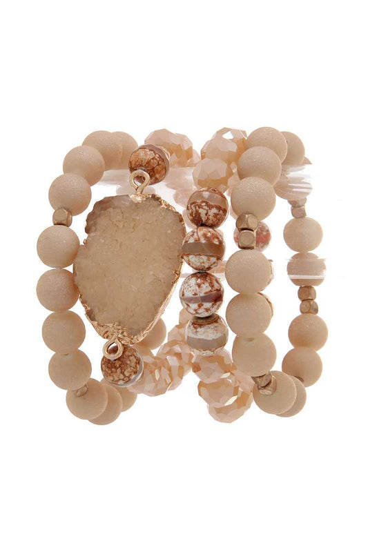 Druzy Stone Beaded Stretch Bracelet Set
