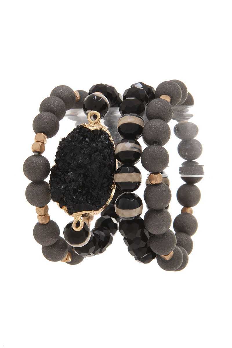 Druzy Stone Beaded Stretch Bracelet Set