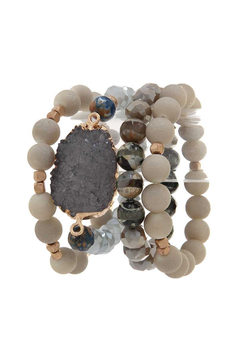 Druzy Stone Beaded Stretch Bracelet Set
