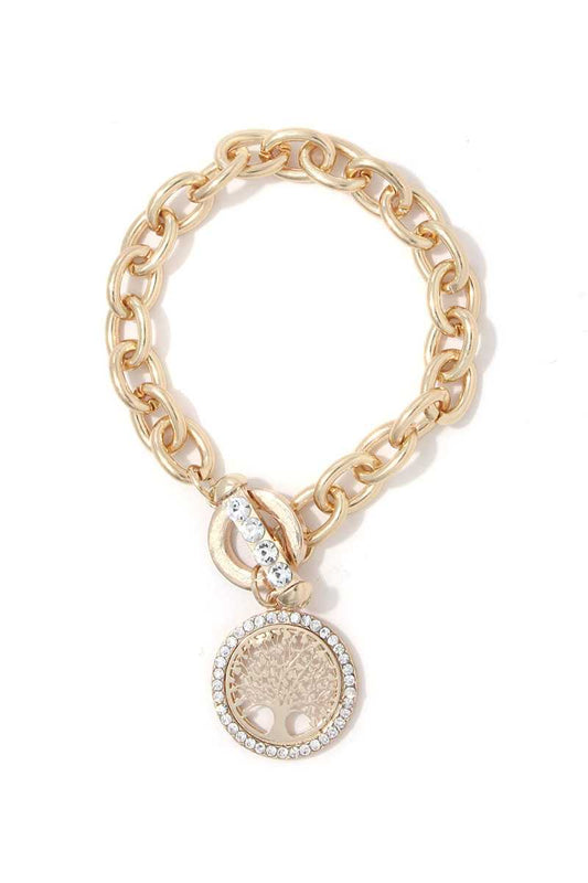 Oak Tree Charm Metal Bracelet