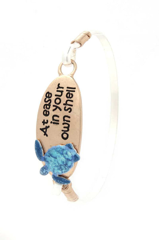 Sea Turtle At Ease In You Own Shell Metal Bracelet