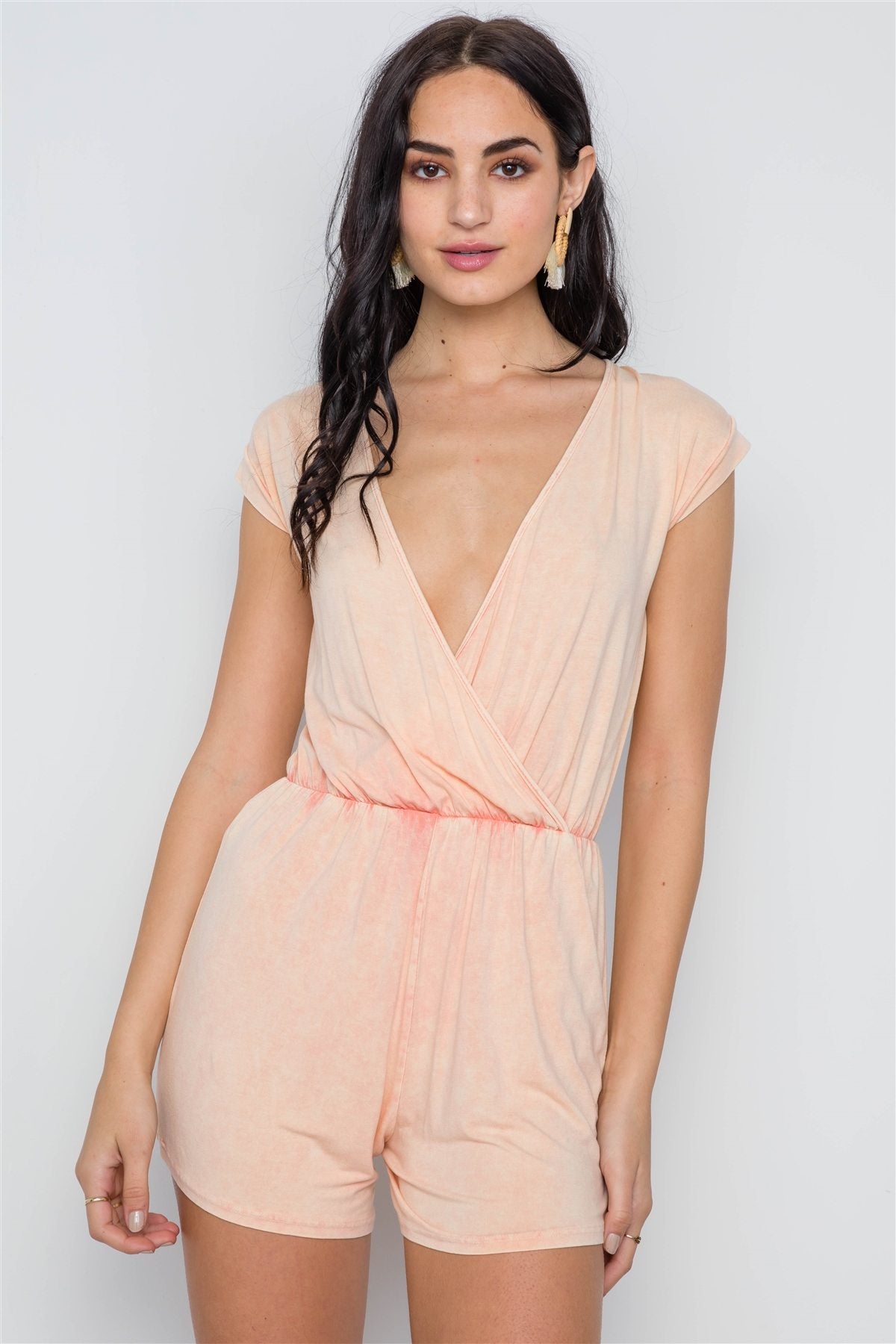 Light Peach Plunging Neckline Romper