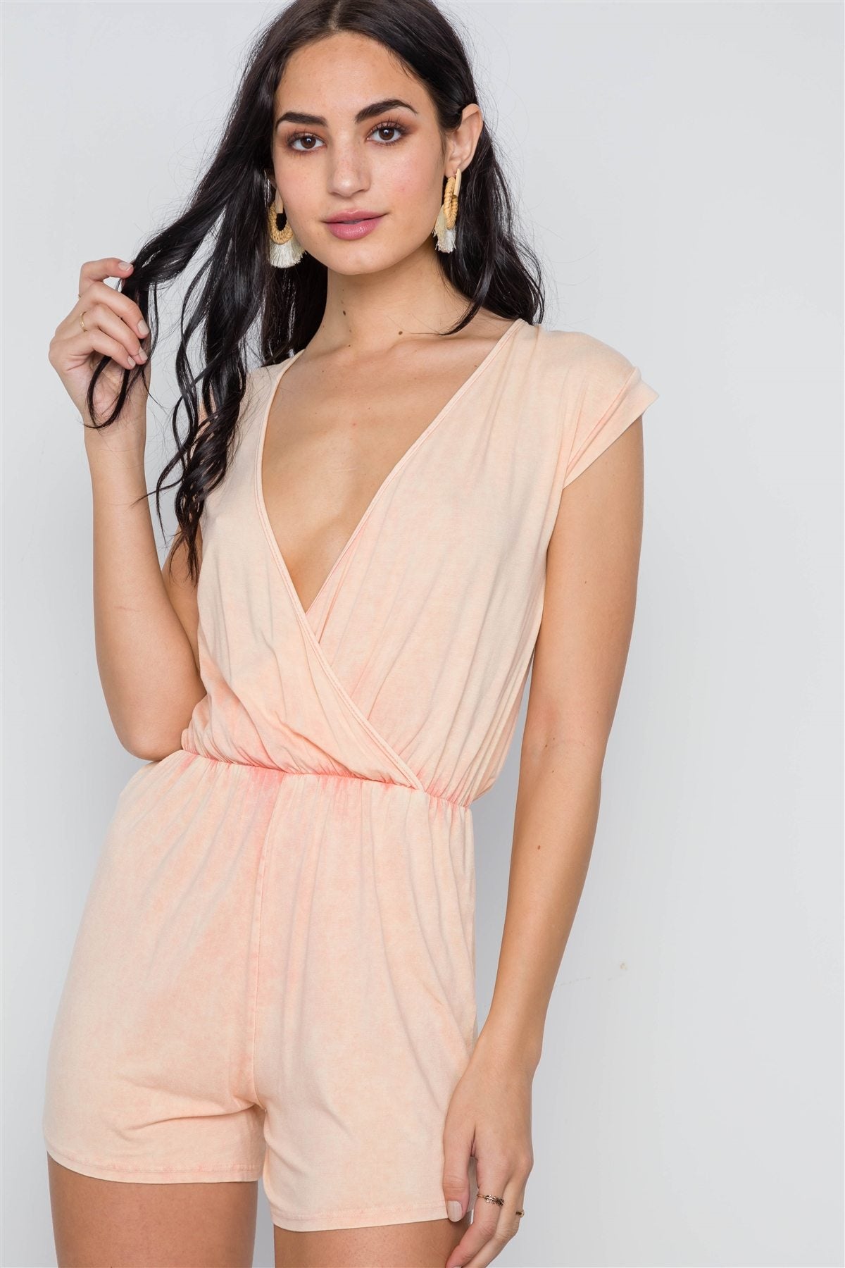 Light Peach Plunging Neckline Romper