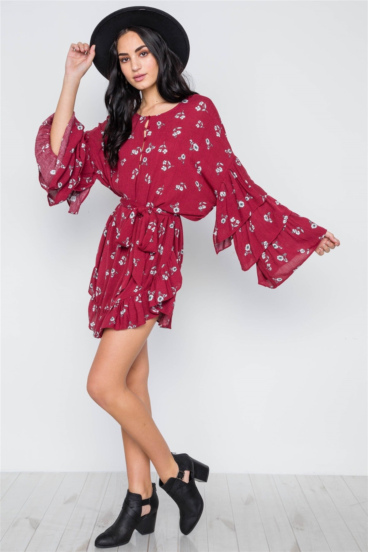Floral Print Long Bell Sleeves Dress