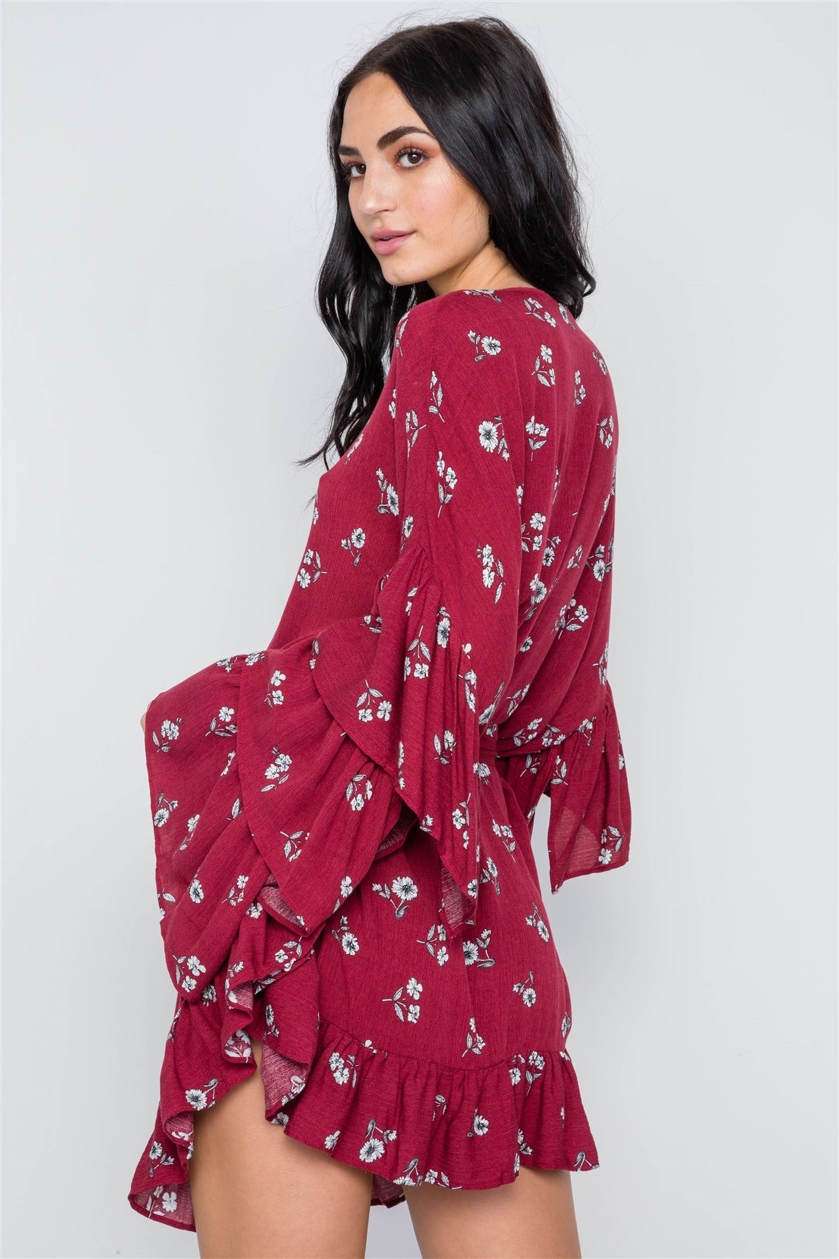 Floral Print Long Bell Sleeves Dress