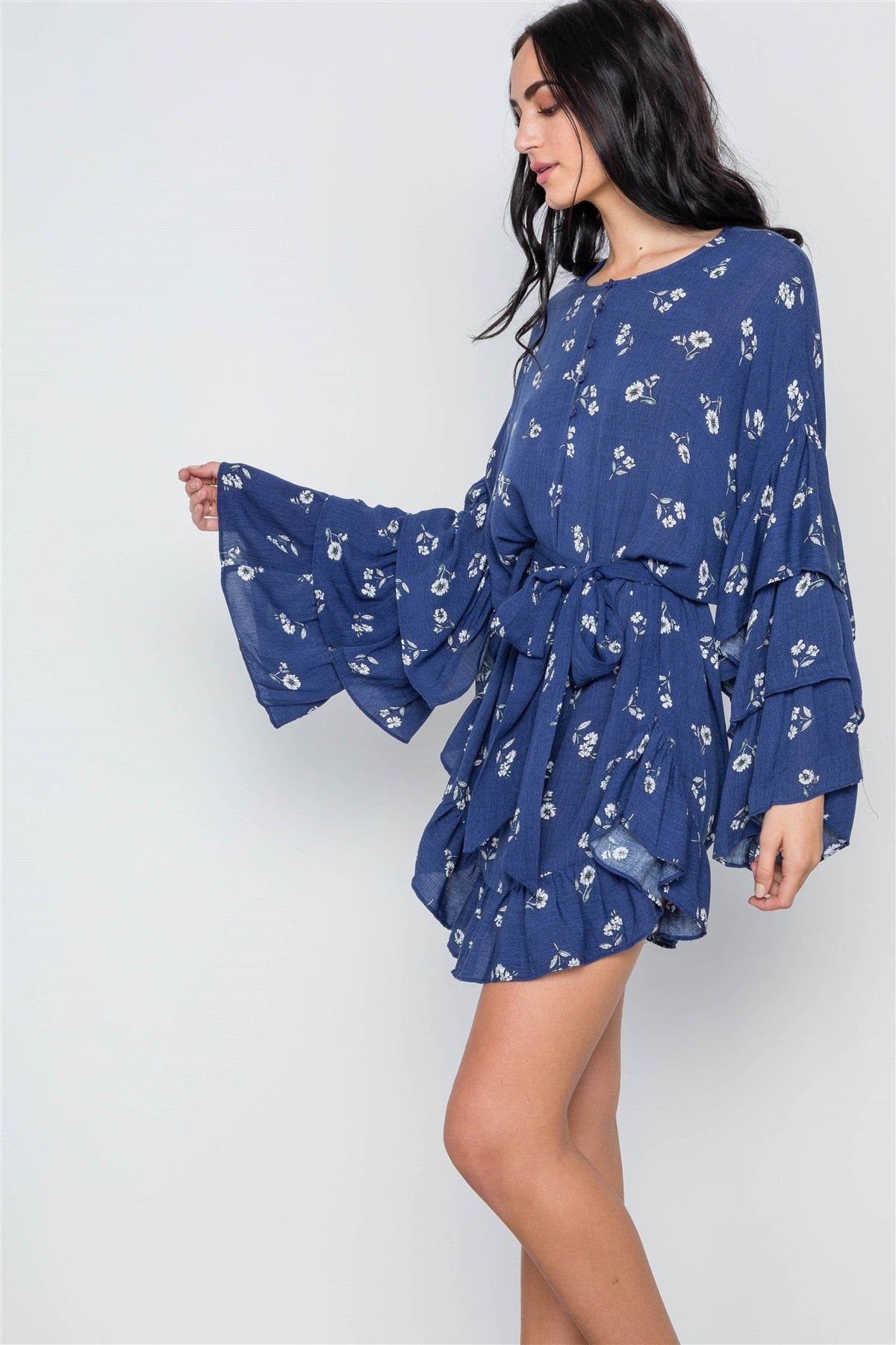 Floral Print Long Bell Sleeves Dress