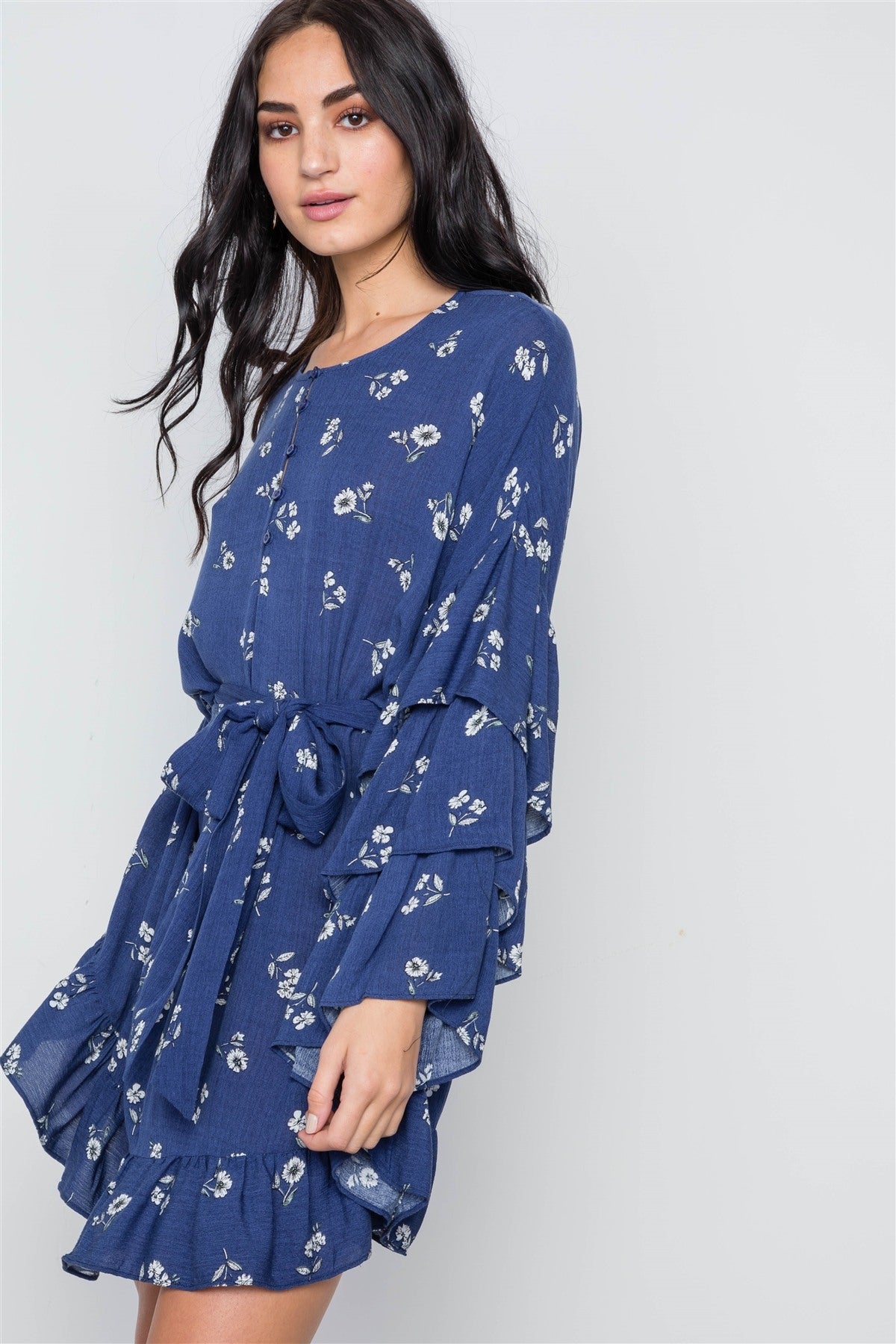 Floral Print Long Bell Sleeves Dress