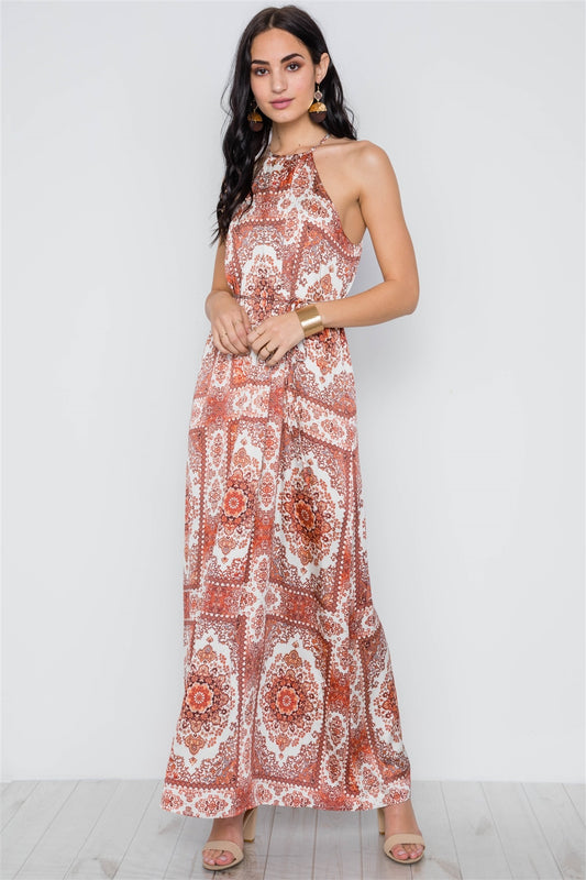 Cream Multi Paisley Print Cami Maxi Self Tie Dress