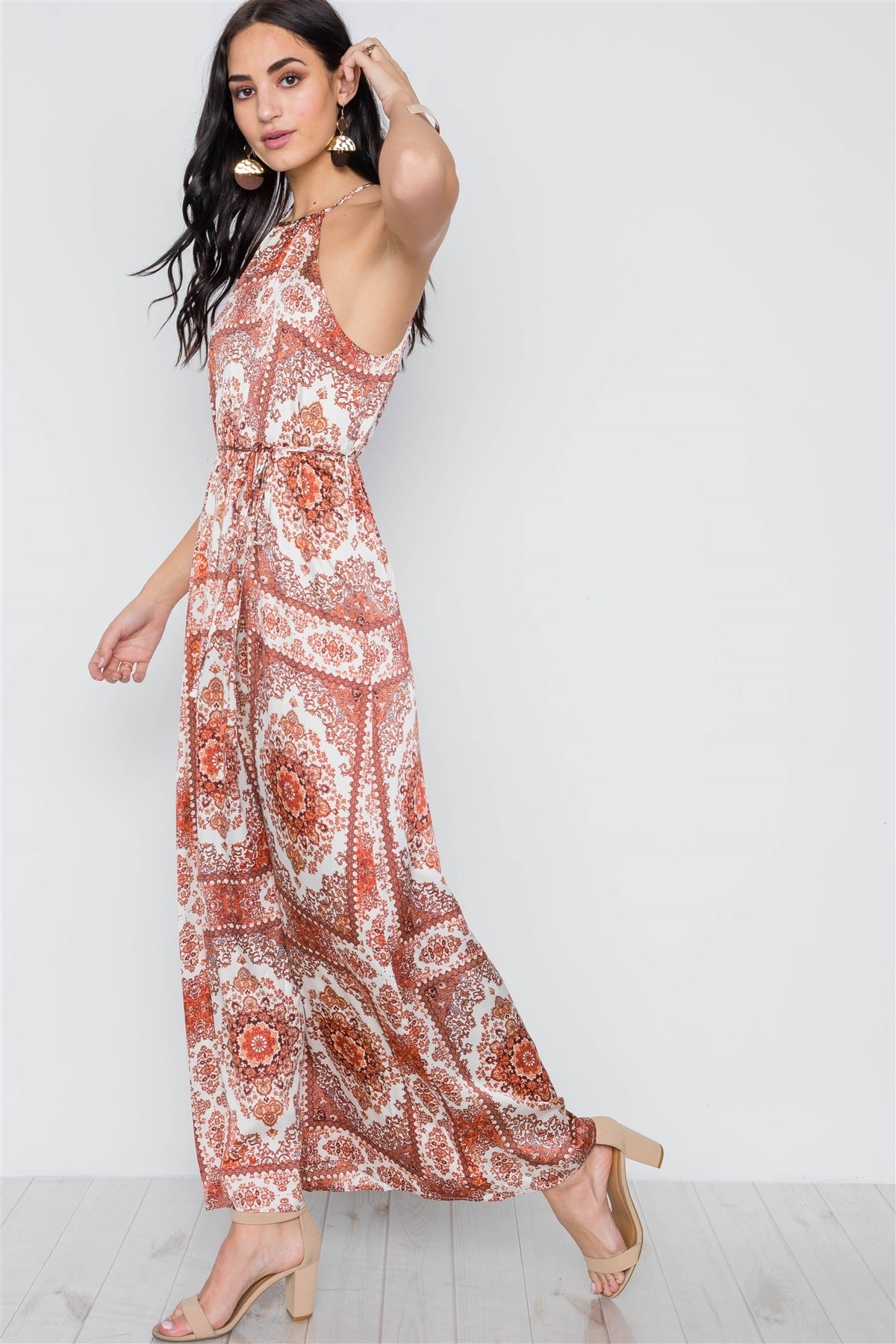 Cream Multi Paisley Print Cami Maxi Self Tie Dress