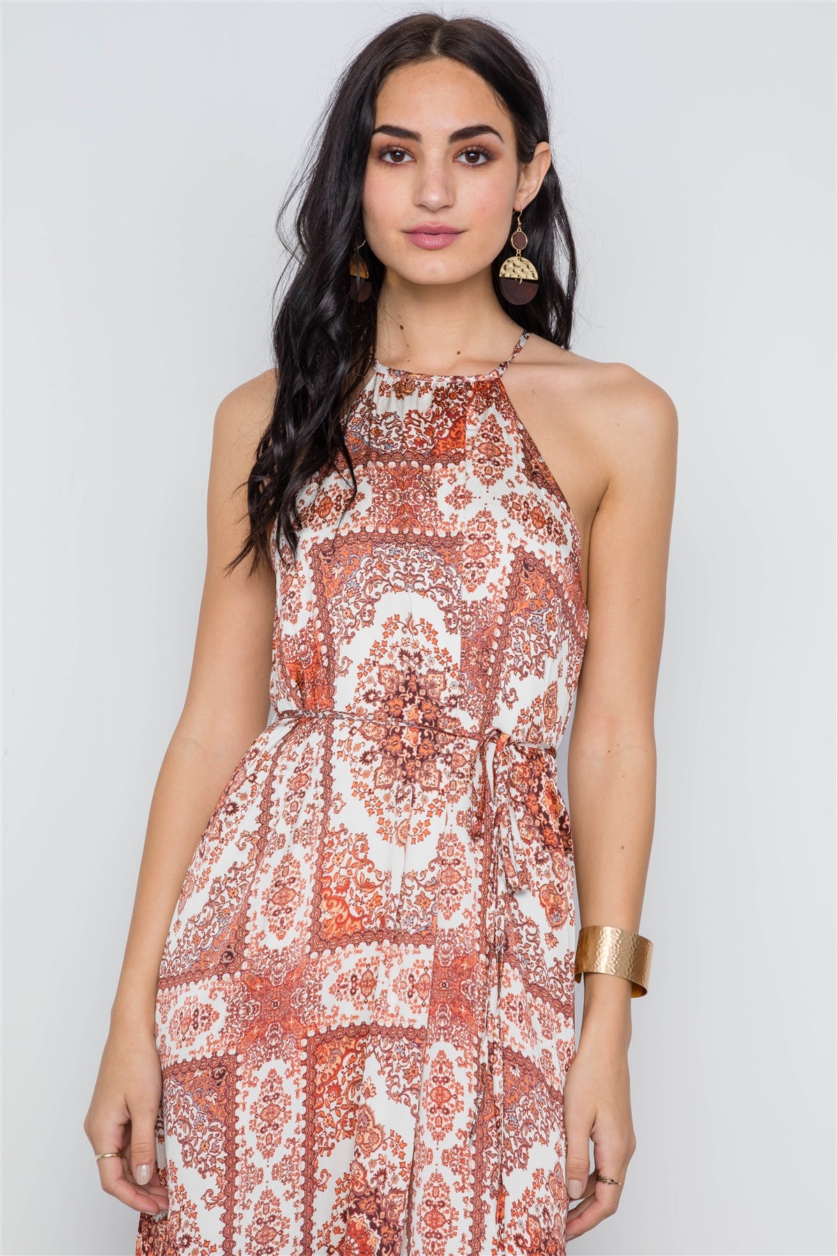 Cream Multi Paisley Print Cami Maxi Self Tie Dress