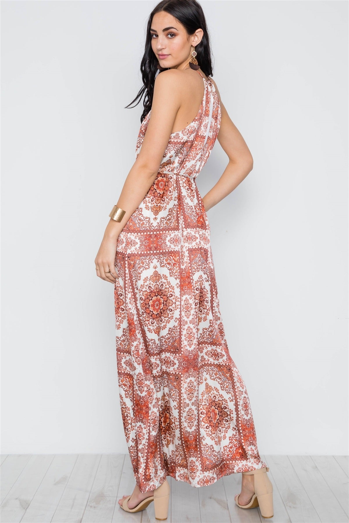 Cream Multi Paisley Print Cami Maxi Self Tie Dress