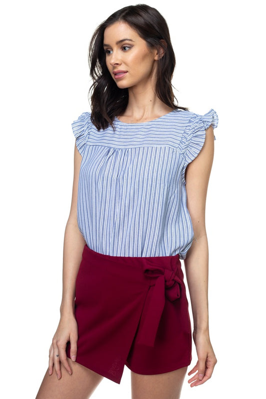 Ruffle Sleeve Stripe Top