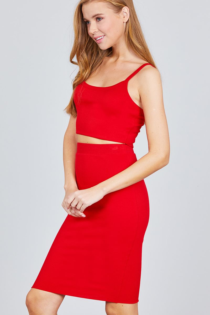 Crop Tank Top And Pencil Skirt Rayon Spandex Set