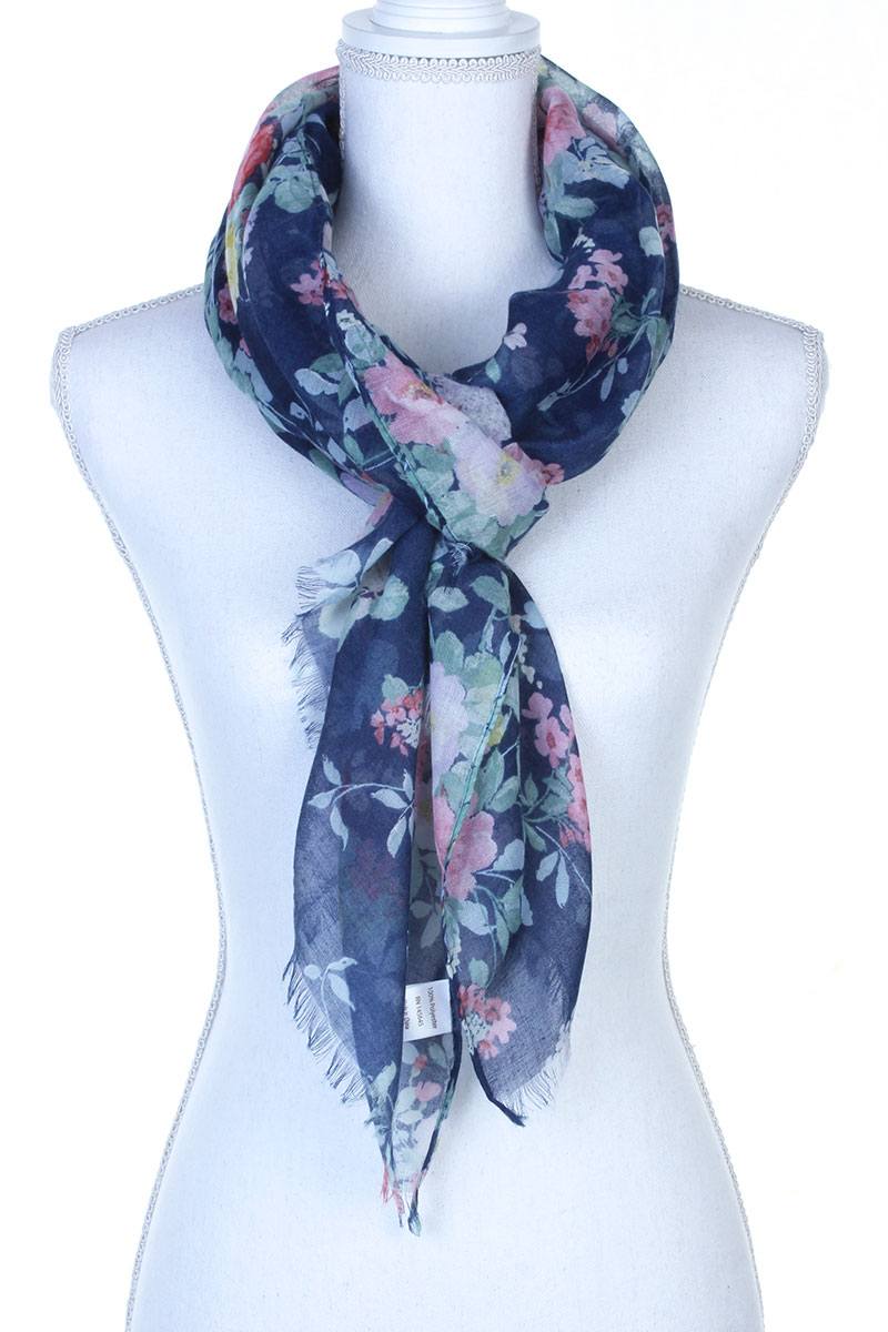 Floral Pattern Sheer Oblong Scarf