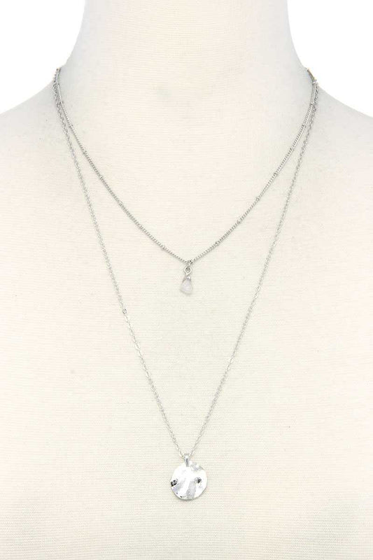 Hammered Circle Charm Layered Necklace