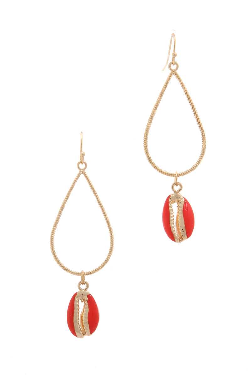 Cowrie Seashell Charm Teardrop Shape Earring