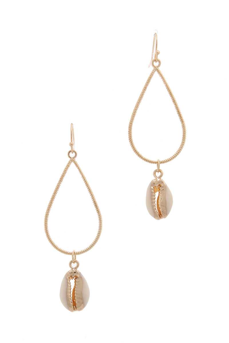 Cowrie Seashell Charm Teardrop Shape Earring