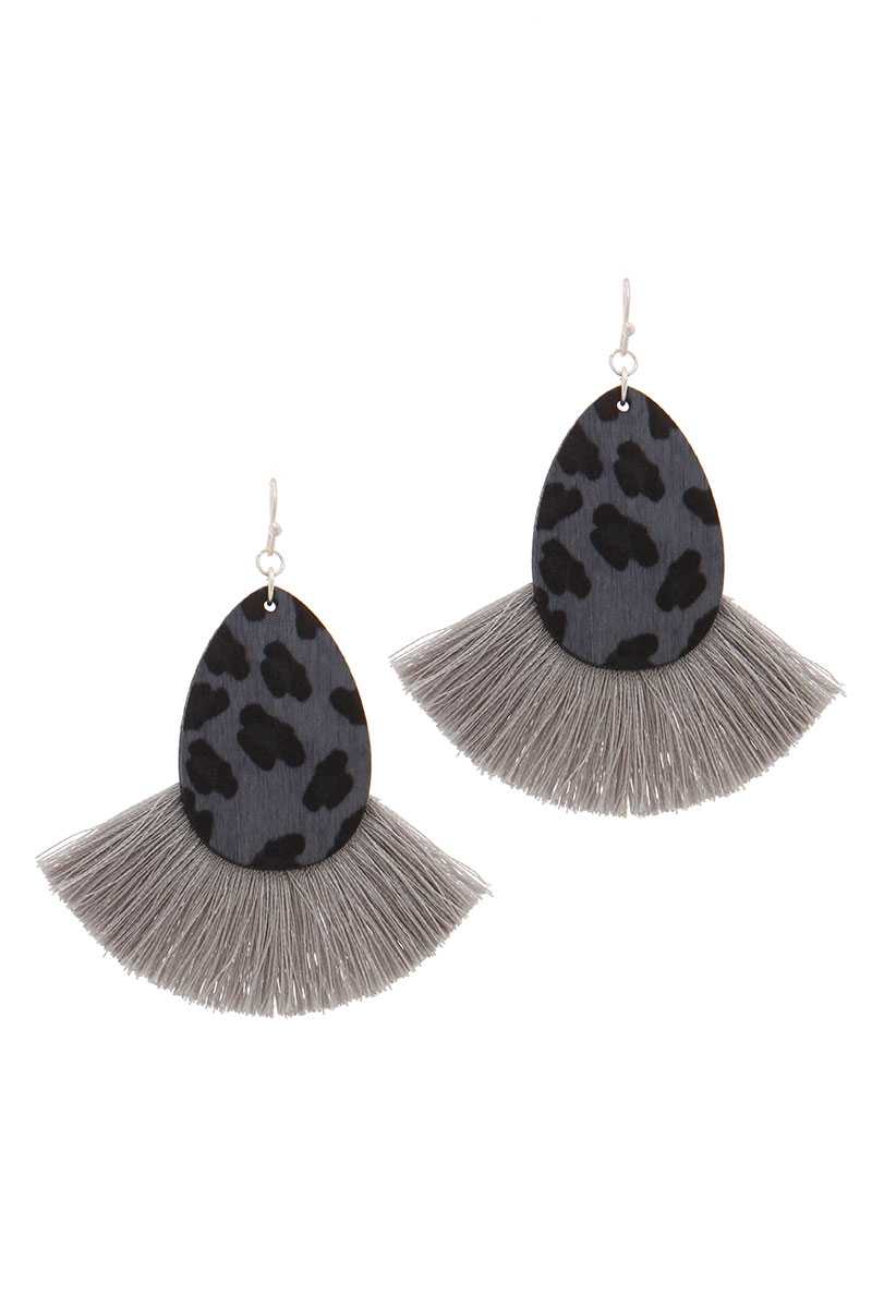 Animal Print Oval Shape Fan Tassel Drop Earring