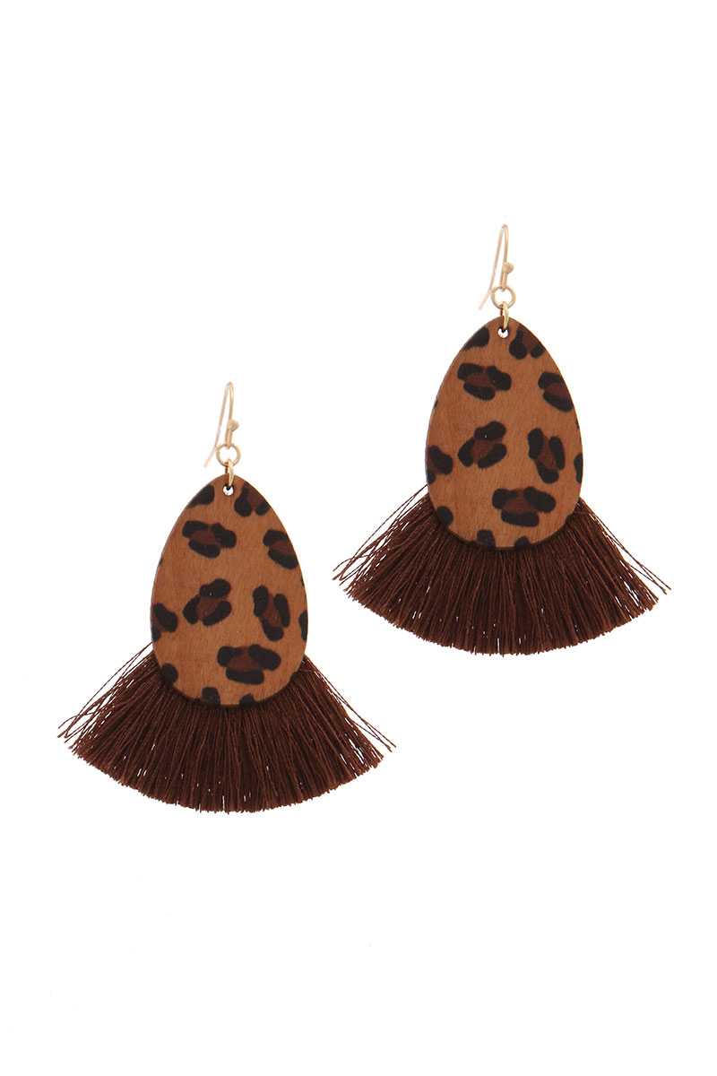 Animal Print Oval Shape Fan Tassel Drop Earring