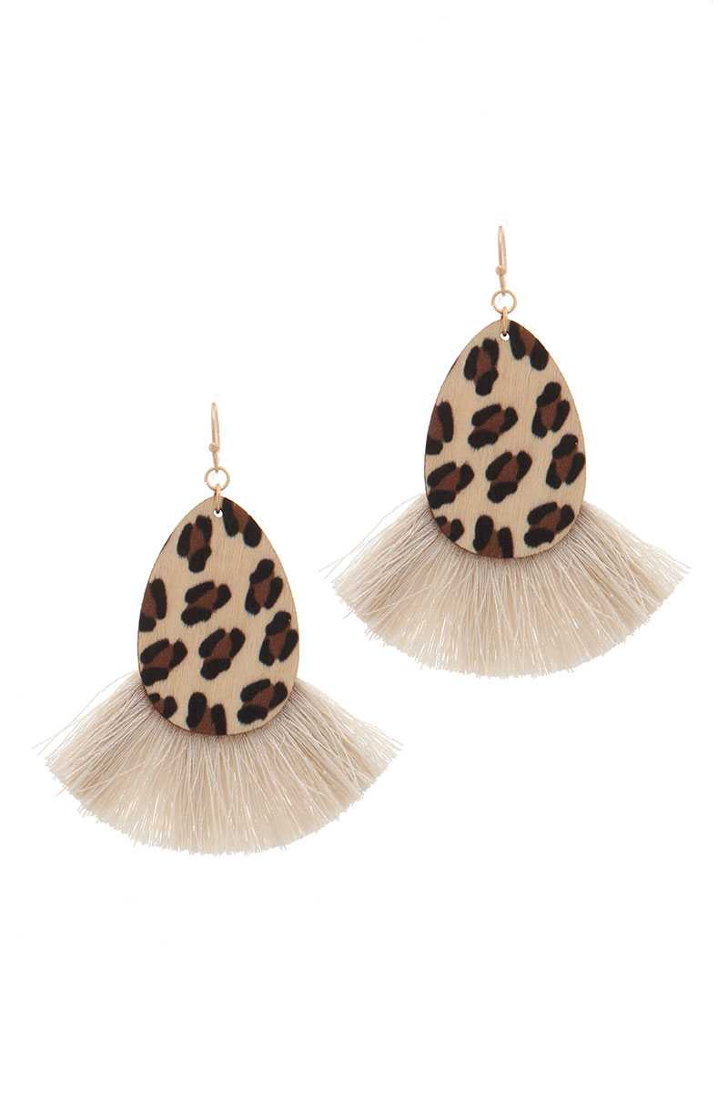 Animal Print Oval Shape Fan Tassel Drop Earring