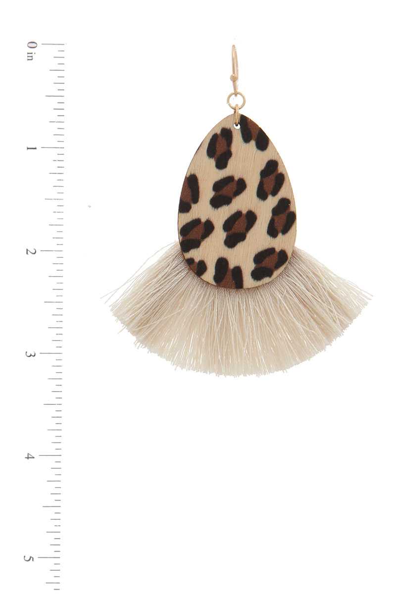 Animal Print Oval Shape Fan Tassel Drop Earring