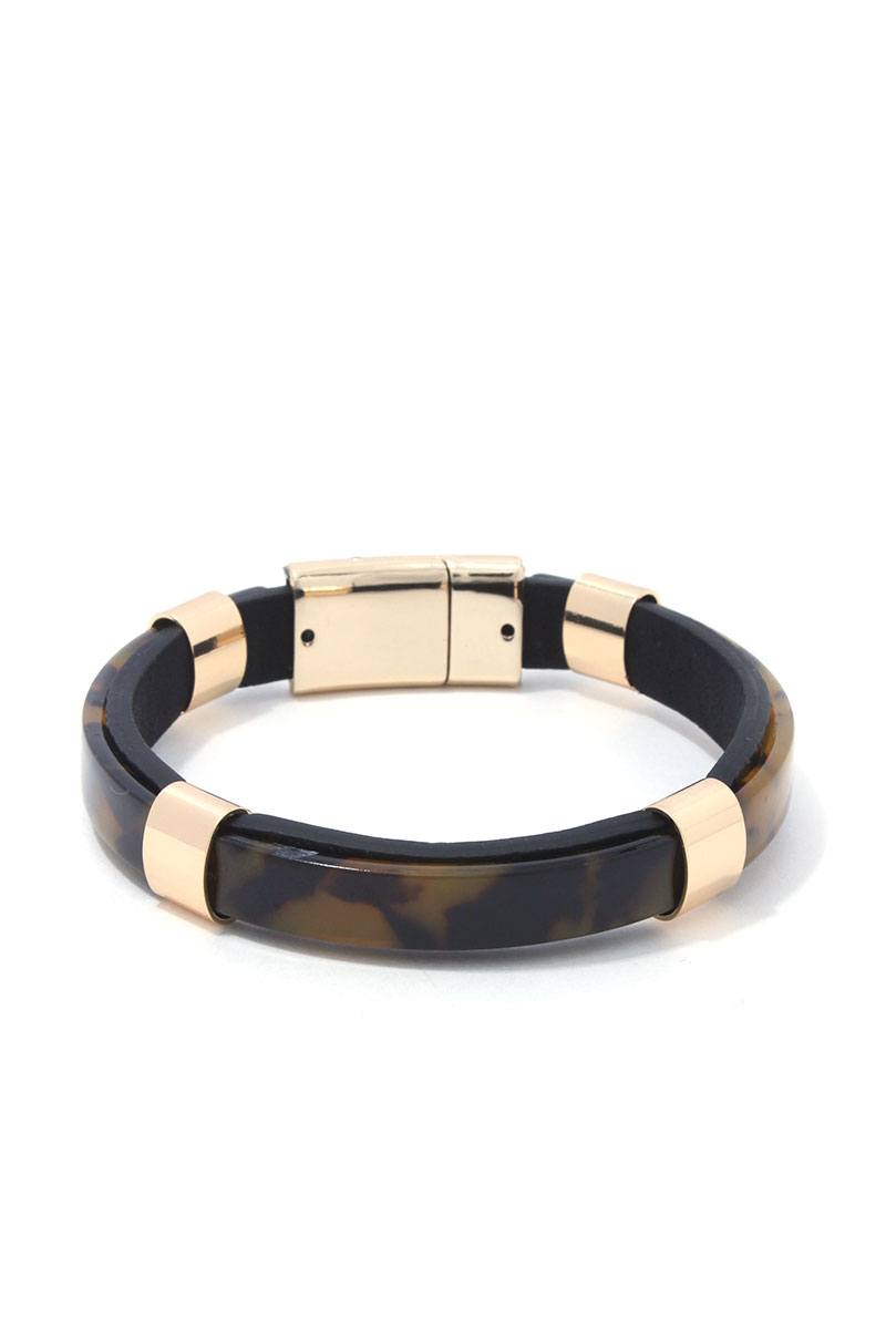 Acetate Bar Pu Leather Magnetic Bracelet