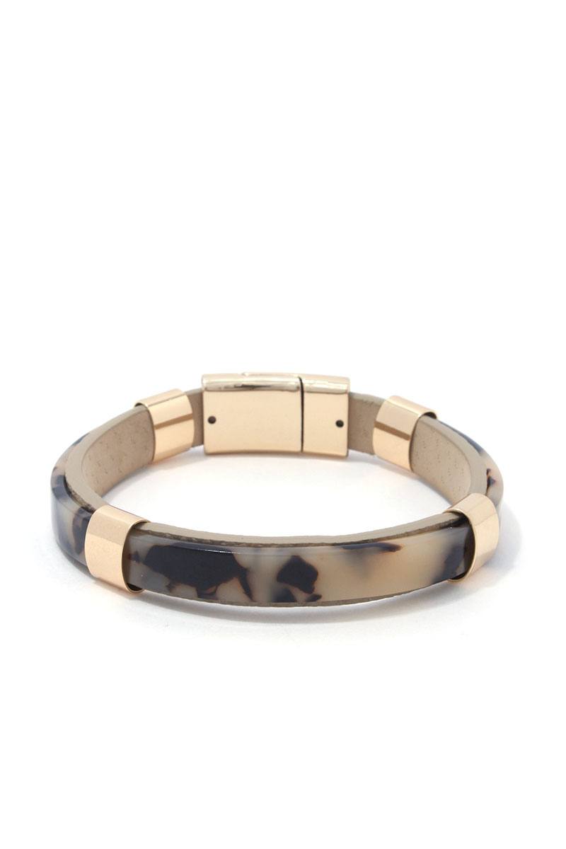 Acetate Bar Pu Leather Magnetic Bracelet