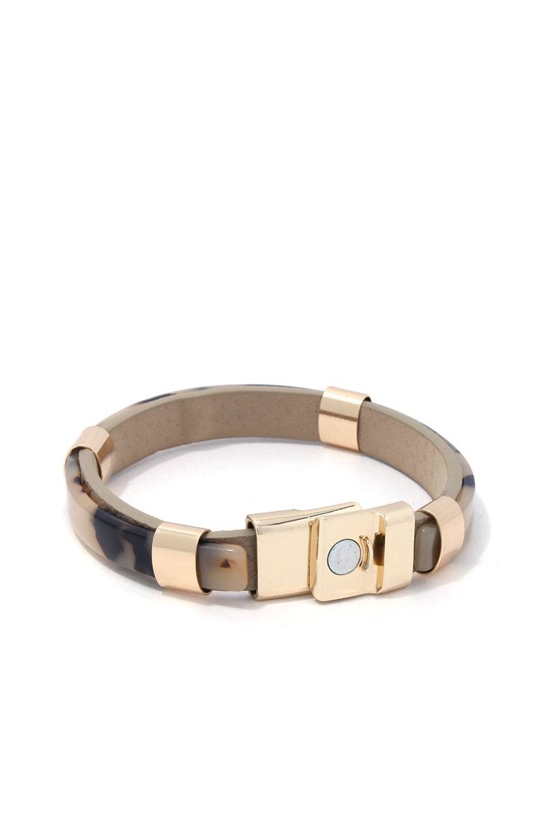 Acetate Bar Pu Leather Magnetic Bracelet