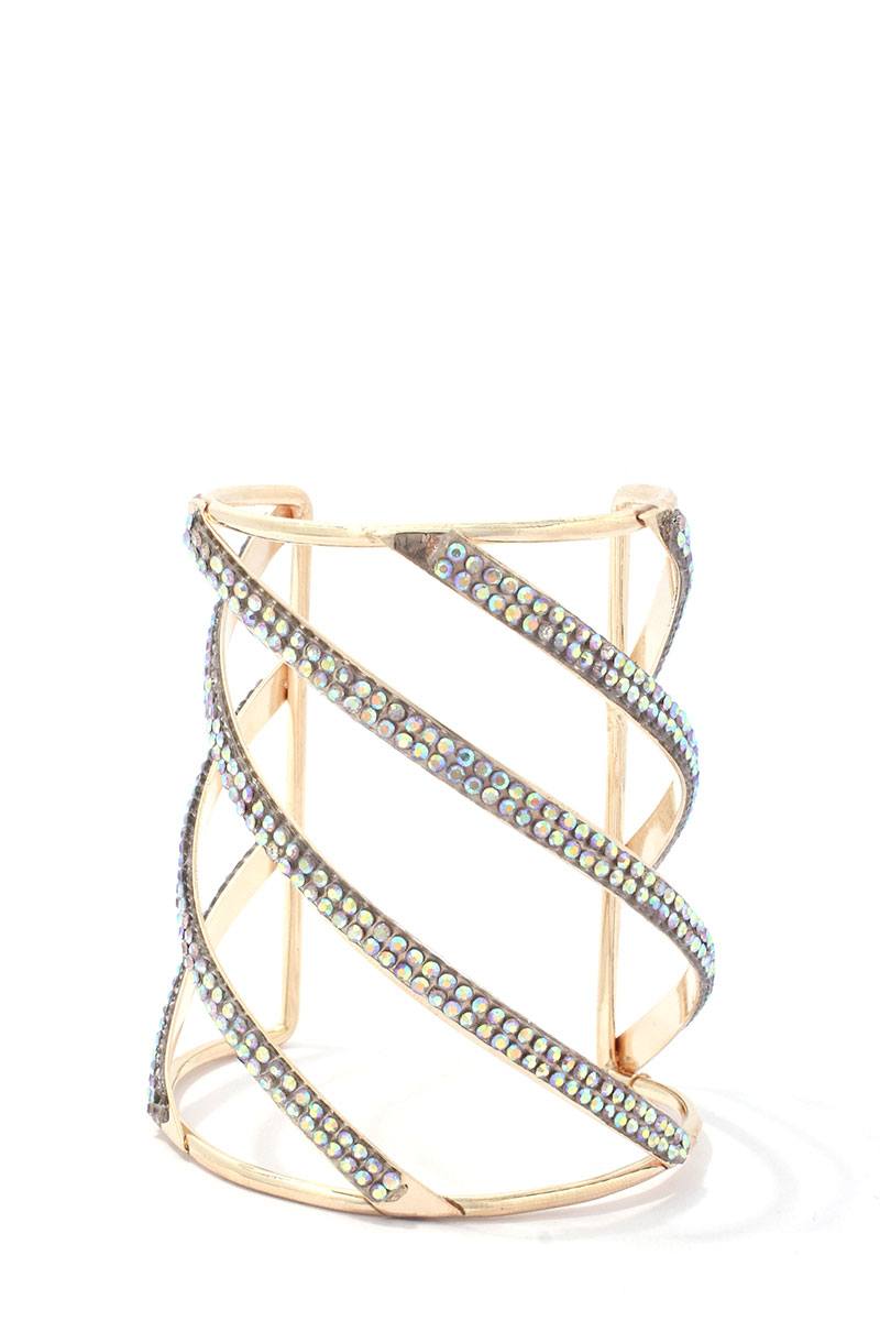 Slanted Rhinestone Metal Cuff Bracelet