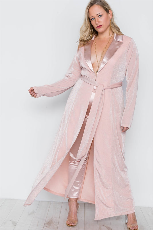 Plus Size Rose Two Piece Cardigan Satin Pants Set