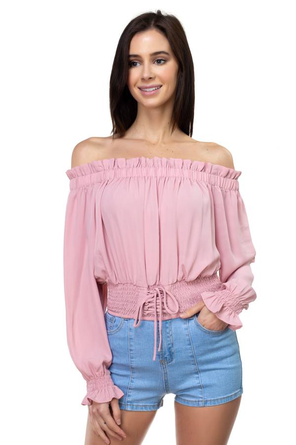 Smock Bottom Ruffle Off Shoulder Shirt