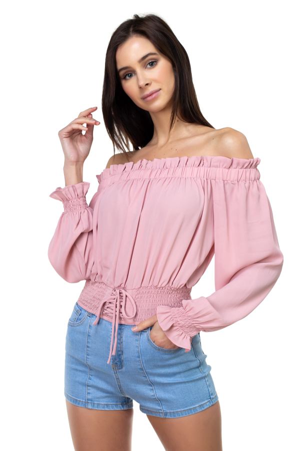 Smock Bottom Ruffle Off Shoulder Shirt