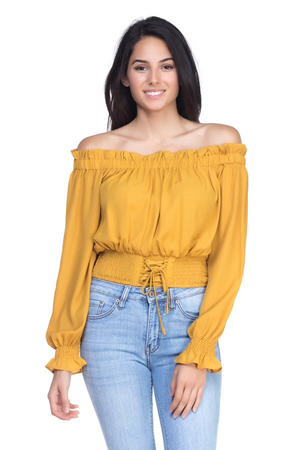 Smock Bottom Ruffle Off Shoulder Shirt