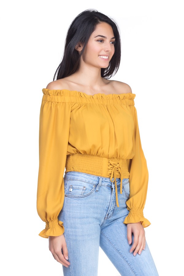 Smock Bottom Ruffle Off Shoulder Shirt