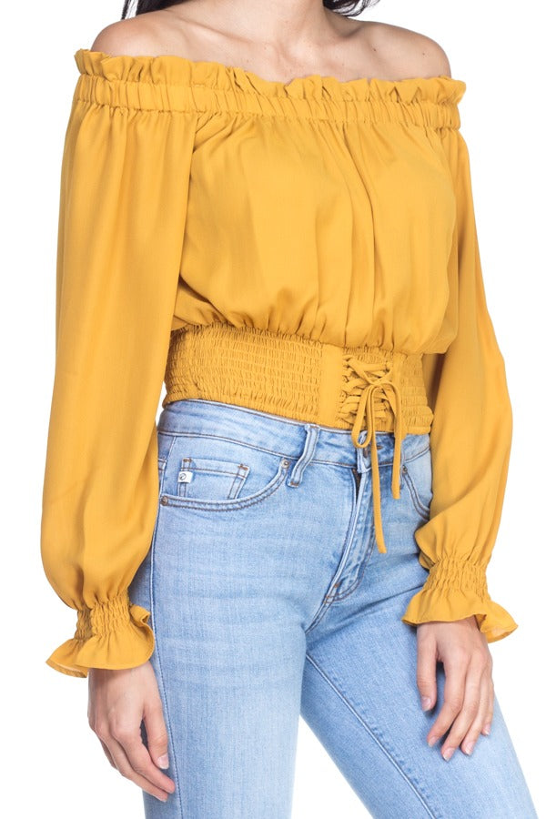 Smock Bottom Ruffle Off Shoulder Shirt