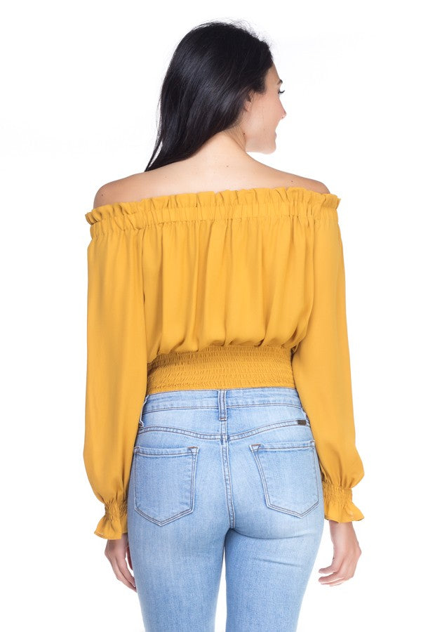 Smock Bottom Ruffle Off Shoulder Shirt