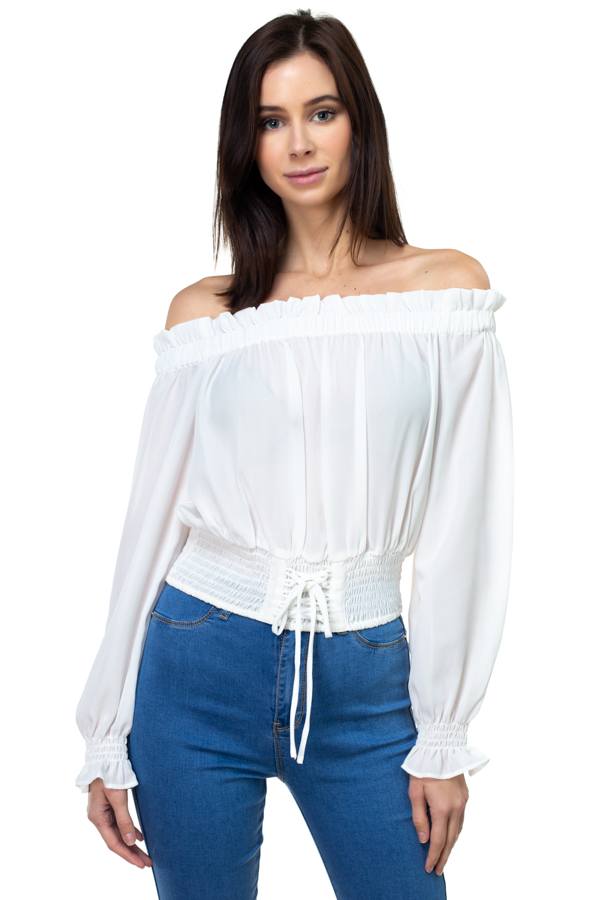 Smock Bottom Ruffle Off Shoulder Shirt