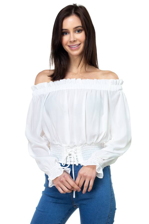 Smock Bottom Ruffle Off Shoulder Shirt