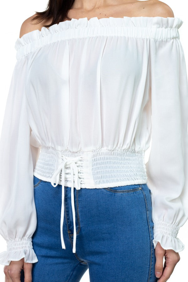 Smock Bottom Ruffle Off Shoulder Shirt