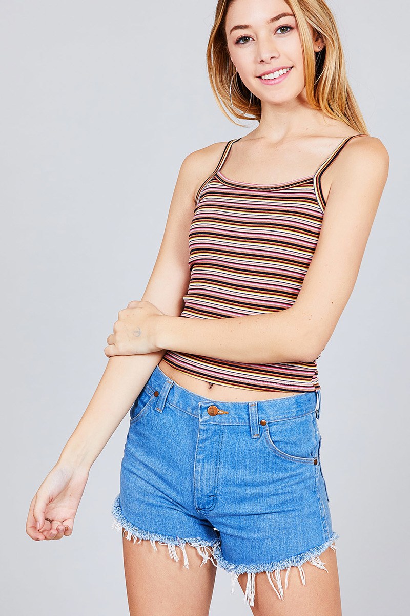Multi Stripe Rib Cami Crop Top