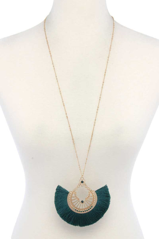 Metal Fan Tassel Pendant Necklace