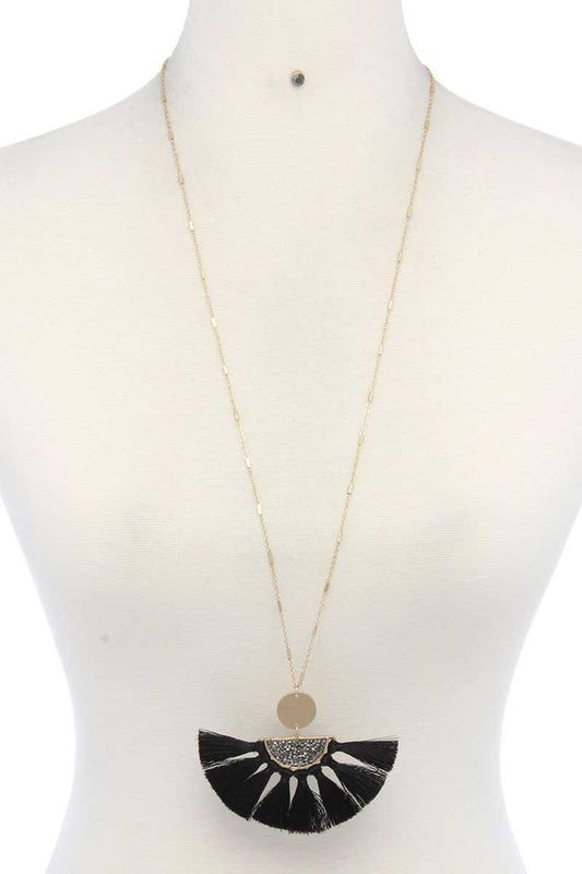 Half Circle Pixie Bead Fan Tassel Pendant Necklace