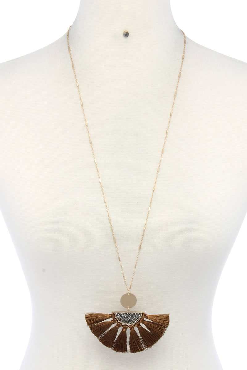 Half Circle Pixie Bead Fan Tassel Pendant Necklace