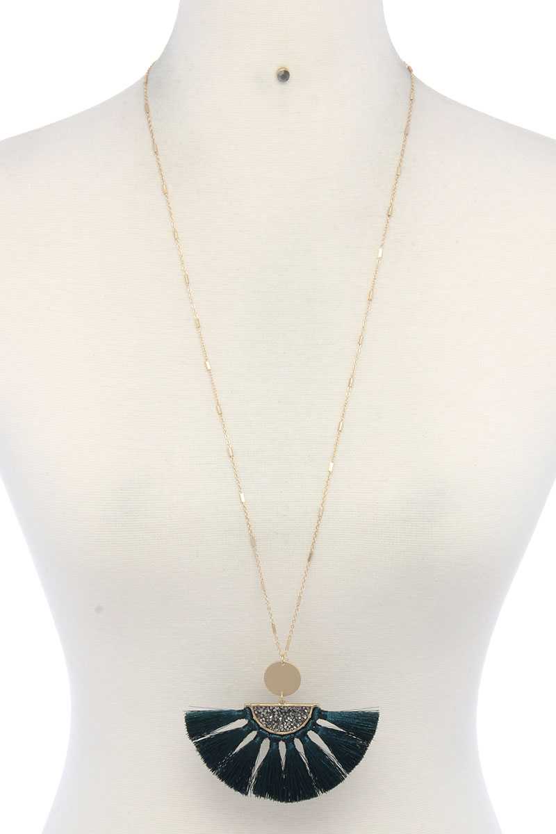 Half Circle Pixie Bead Fan Tassel Pendant Necklace
