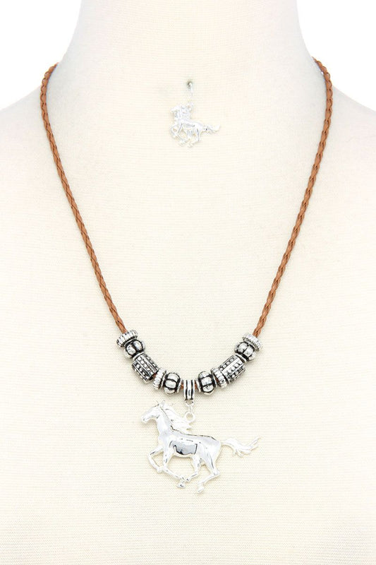 Horse Charm Metal Bead Necklace